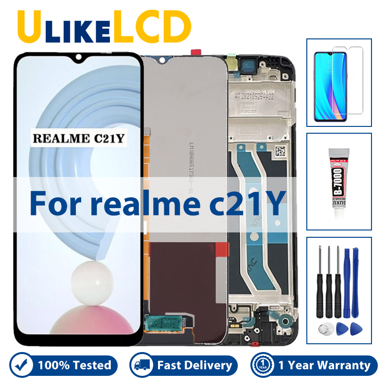Màn hình cảm ứng hiển thị lcd 6.5 "cho oppo realme c21y rmx3261, rmx3263 có khung, thay thế cho oppo realme-c21y lcd