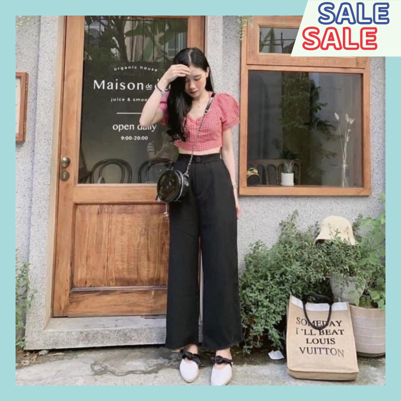Quần culottes đũi dáng dài quần ống rộng Siêu Hot