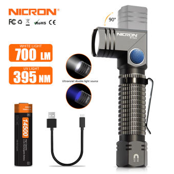 NICRON Đèn pin LED B74UV góc co 90 độ sáng 700LM tích hợp nam châm dùng pin AA 14500 thiết kế chống thấm nước - INTL