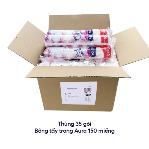 Thùng 35 gói bông tẩy trang Aura Beauty 120+30 miếng