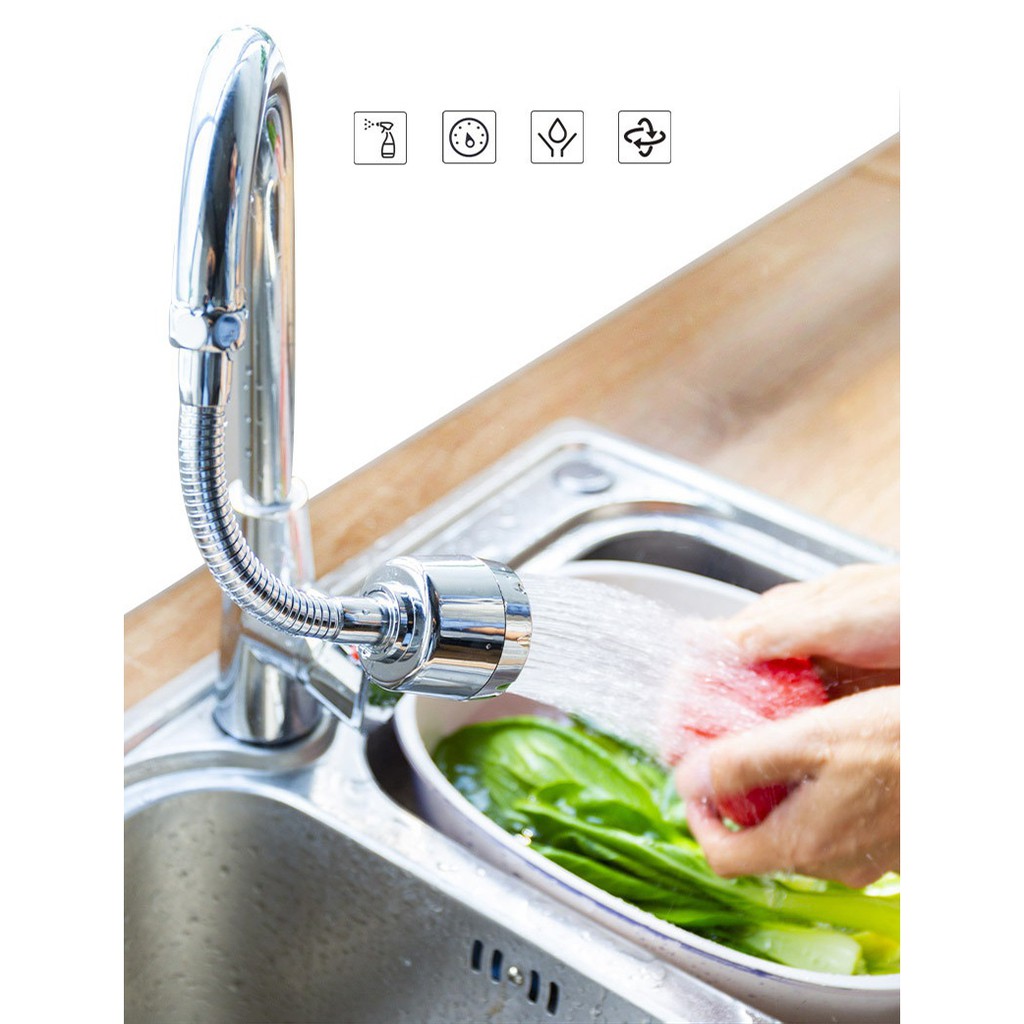 Đầu vòi rửa chén tăng áp, điều hướng 360 độ, chất liệu inox cao cấp