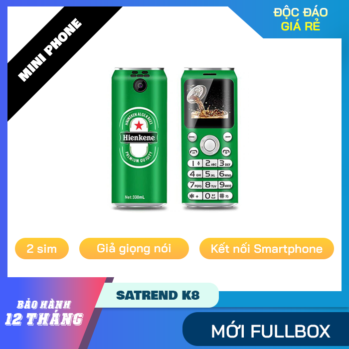 [MIỄN PHÍ SHIP] Điện thoại độc lạ hình chai nước ngọt, bia Satrend K8 2 sim - hàng mới FULLBOX bảo hành 1 năm
