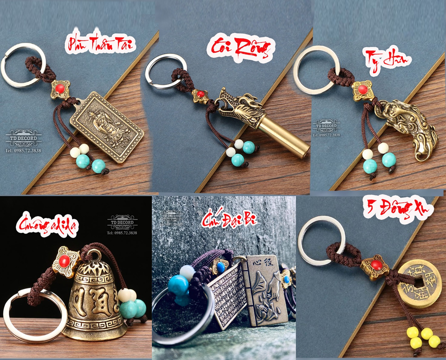 Móc khóa phong thủy , thần tài , bát quái , tỳ hưu , chuông adida , chú đại bi , vật phẩm phong thuỷ