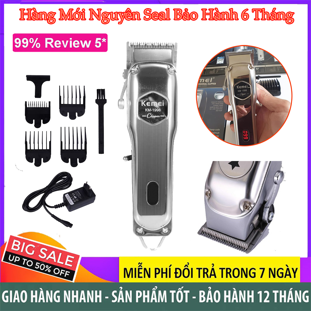 ❄️ Tông đơ cắt tóc thân nhôm nguyên khối kemei 1998,pin lithium 1000mah-hãng phân phối ❄️