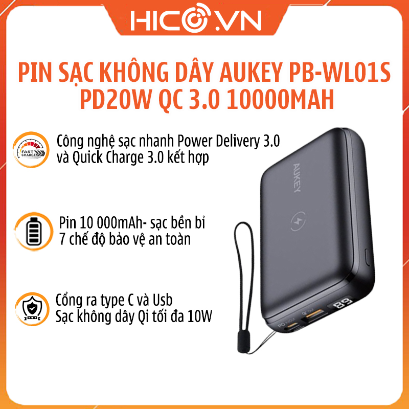 Pin Sạc Không Dây AUKEY PB-WL01S PD20W QC3.0 10000MAH - Hàng Chính Hãng - Bảo Hành 12 Tháng