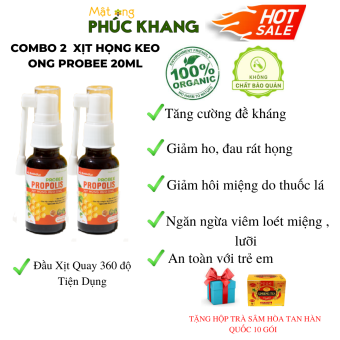 *Mật Ong Phúc Khang - Combo 2 chai keo ong xịt họng PROBEE 20ml - Xịt họng thảo dược - ống xịt quay 360 độ tiện lợi  -Tăng cường đề kháng mùa covid - giảm ho - kháng khuẩn vòm họng - An toàn cho trẻ em và người g