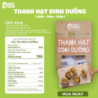 Thanh hạt dinh dưỡng Baker Baking - Healthy, Eat clean ăn kiêng dinh dưỡng 500g