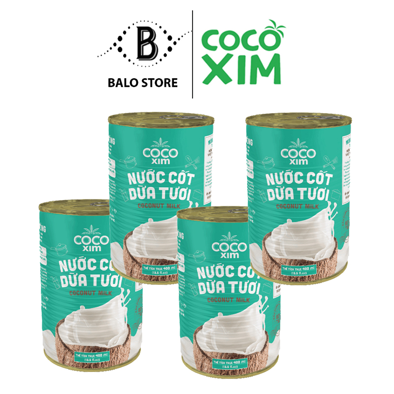 Combo 4 lon nước cốt dừa tươi được làm từ 100% dừa tươi nguyên chất CB4.CD.0004LA - Thương hiệu COCOXIM 400ml - BALO STORE