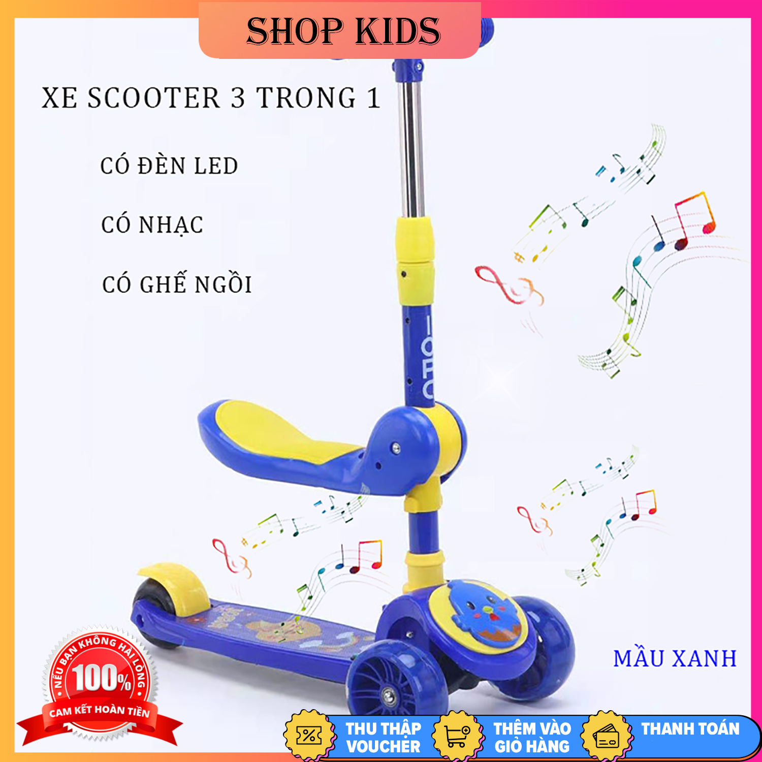 Xe Trượt Scooter - Bánh Phát Sáng Cho Bé Từ 3 - 8 Tuổi - Tải Trọng Lên Đến 100kg - Xe Trượt 3 Bánh - Đồ Chơi Hoạt Động Ngoài Trời Cho Bé