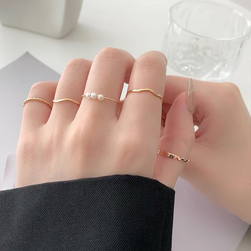 Nhẫn 5 chiếc bộ nhẫn thời trang cá tính đơn giản hàn quốc phụ kiện ngón tay thời trang