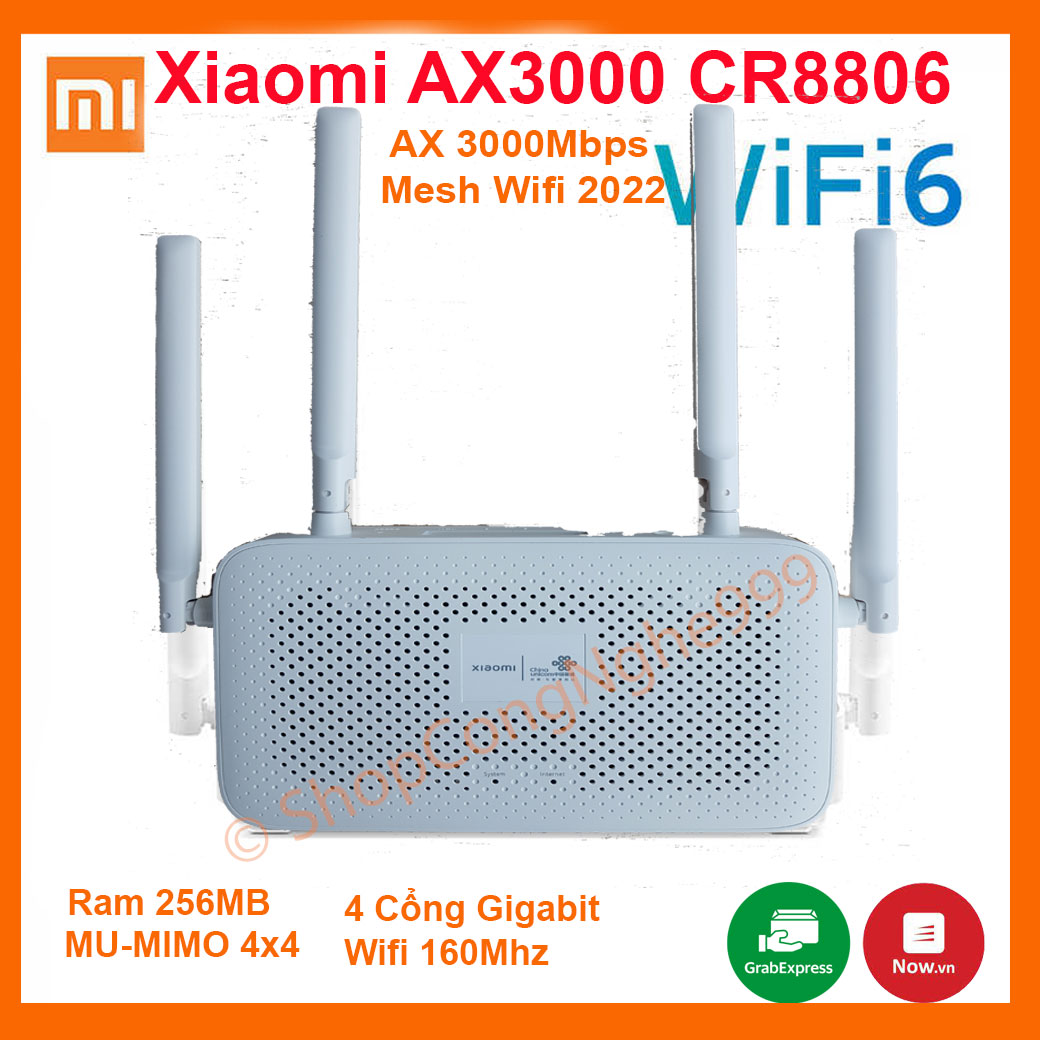 Bộ phát wifi router wifi xiaomi ax3000 cr8806 cr6608 160mhz chuẩn wifi 6 ax6 ax300 mesh lan gigabit tải cao 4 anten 2 lan cpu 1ghz phát sóng mạnh