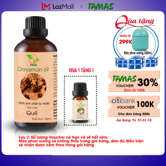 Tinh dầu quế nguyên chất 100ml TAMAS, hương thơm ấm nồng, khử mùi nhanh chóng, khử khuẩn hiệu quả.