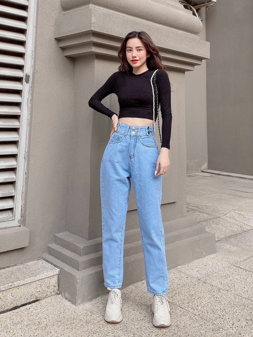 Quần baggy jean nữ jeanshop97 màu xanh, trơn, quần baggy nữ đẹp thời trang cao cấp