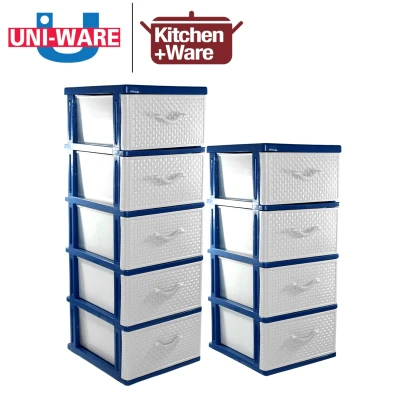 [Free Delivery] UNI-WARE Drawer Cabinet Set of 4 Tier / 5 Tier / home laundry room office storage organizer stocker container / Blue / Red / Brown / Made in Thailand (1)
