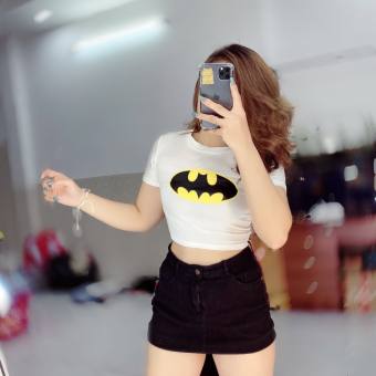 Áo croptop thun lụa ôm dáng in hình trái bí siêu nhân răng sún xinh xắn