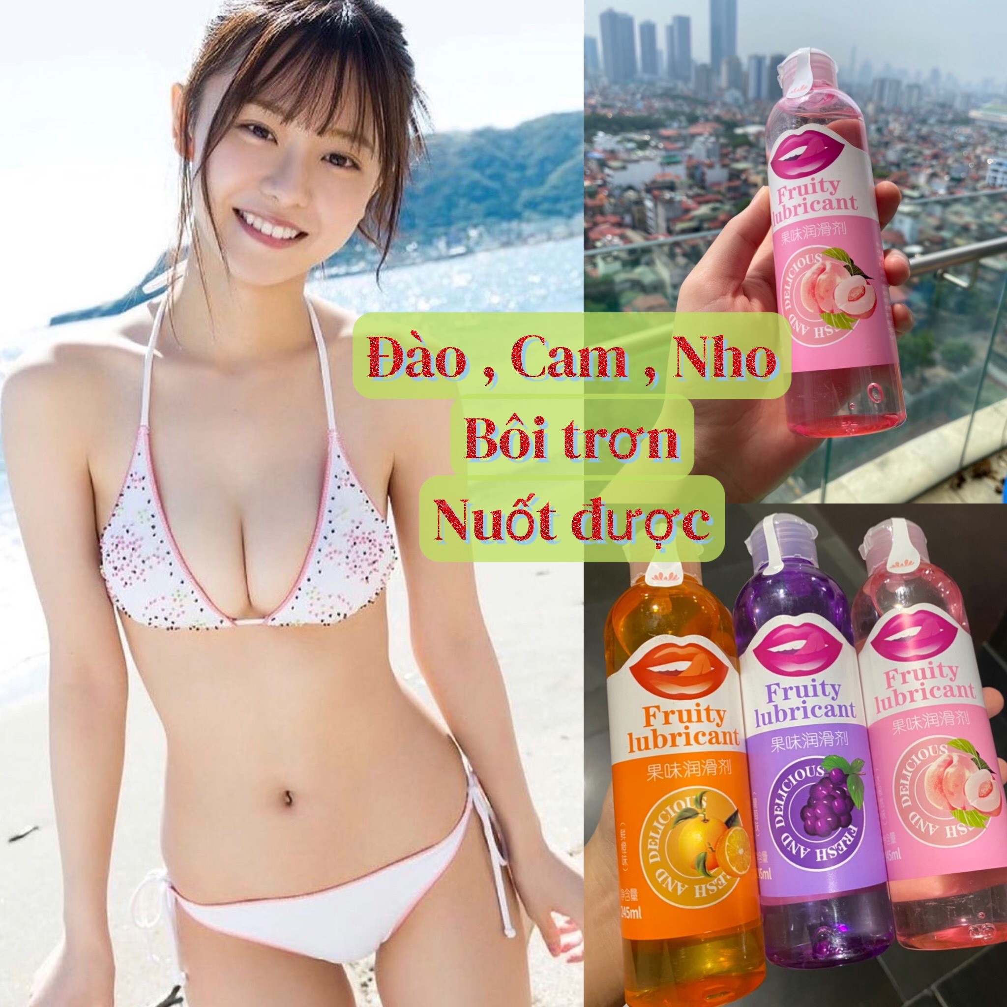 Dầu Massage Body thoa trơn nuốt được hương hoa quả vị Cam Đào Nho trơn nhớt lâu khô dung tích 245ml