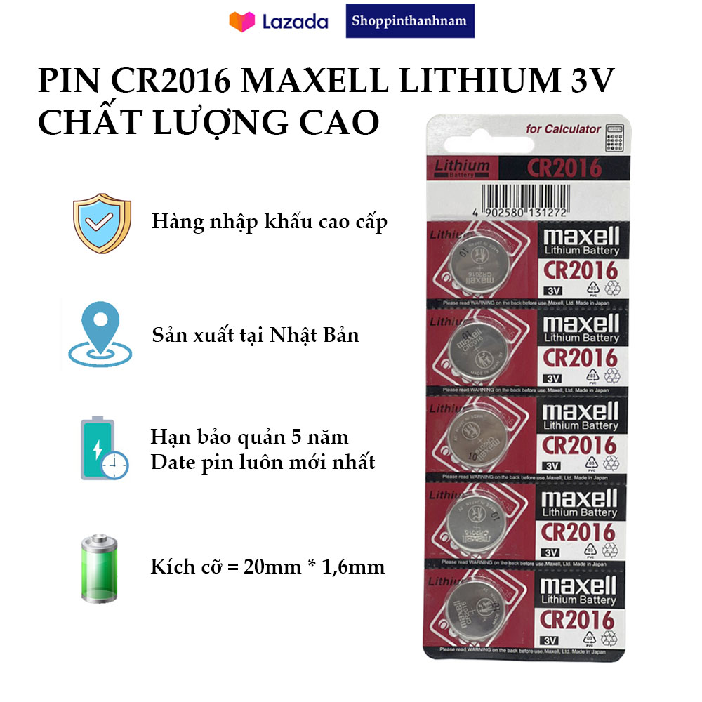 Pin CR2016 Maxell lithium 3V vỉ 5 viên dung lượng cao - Hàng nhập khẩu