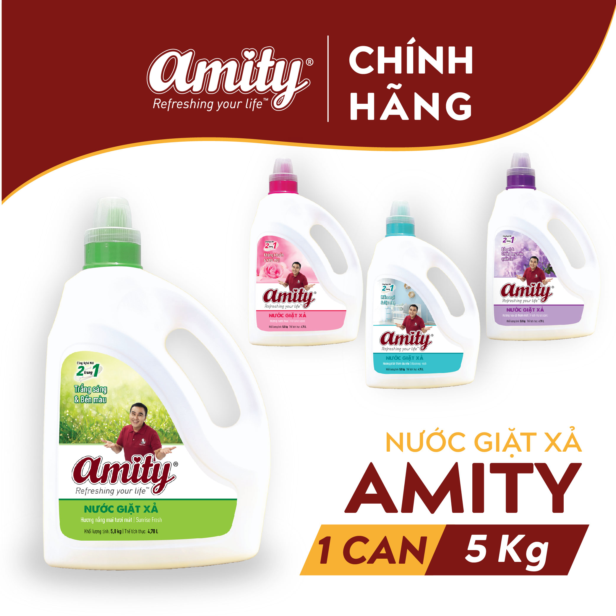 Nước giặt xả amity 2 trong 1 - 5kg - nhiều mùi hương