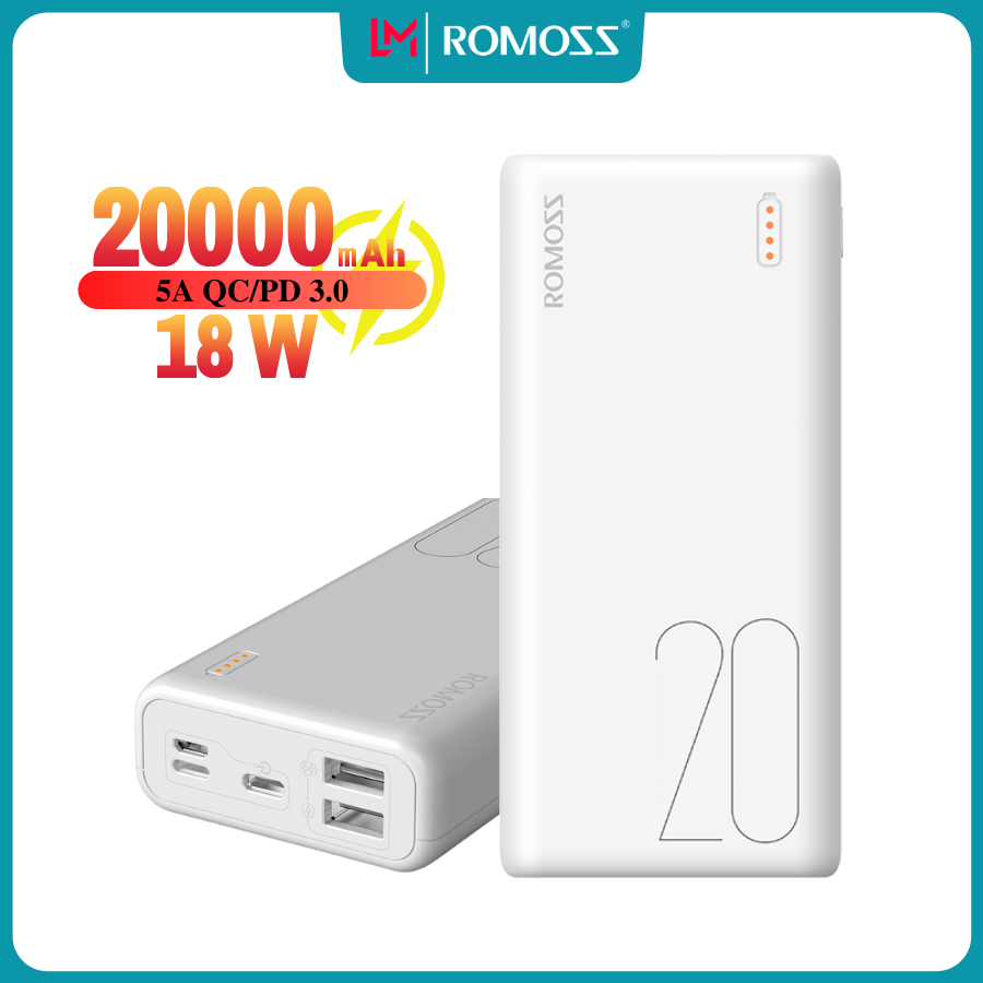 Sạc pin dự phòng 20000mAh, Romoss Simple 20, sạc nhanh, sạc cho 2 thiết bị cùng lúc - Bảo hành 12 tháng
