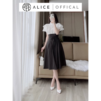 Set Áo Lụa Tiểu Thư Đính Hoa Kèm Chân Váy Xếp Ly Cạp Cao ALICE, Thiết Kế Cổ Tàu Đính Hoa Nổi Chất Vải Lụa Cao Cấp Sang Trọng S1046