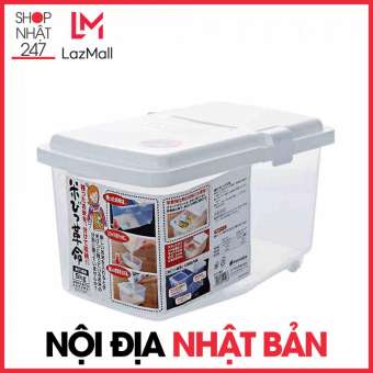 Thùng gạo 5kg nắp bật có bánh xe & ca đong nội địa Nhật Bản