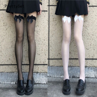 vớ Lolita vớ cao quá đầu gối đùi vớ ren gợi cảm Nữ Vớ Nylon tất dài Hàng dệt kim tất dài có nơ Anime Chất lượng cao