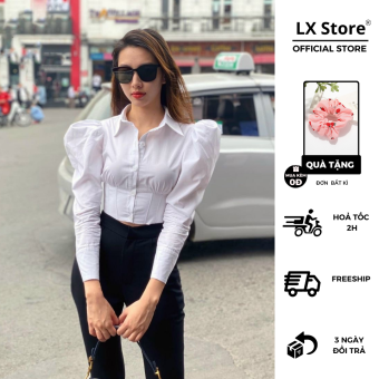 Áo Sơ Mi Croptop Vai Phồng tay Dài CLASSIC (TRẮNG)