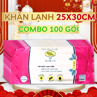 Combo 100 Khăn lạnh 1 tờ cao cấp size 25x30cm có hương Max Cool - vải trơn dày phù hợp cho nhà hàng, quán ăn, khách sạn, du lịch (CHÍNH HÃNG)