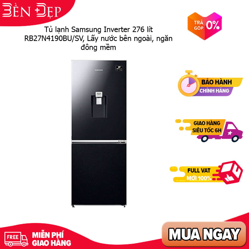 [Trả góp 0%]Tủ lạnh Samsung Inverter 276 lít RB27N4190BU/SV, Lấy nước bên ngoài, ngăn đô (Giá áp dụng giao tại HN, HCM& các tỉnh liên hệ shop)