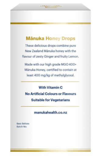 Kẹo ngậm Mật ong Manuka Honey Drops Ginger & Lemon Flavour Vị Chanh và Gừng MGO 400+