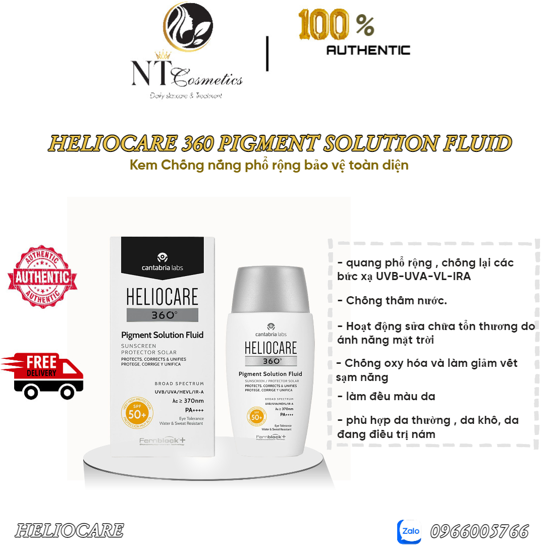 Kem chống nắng heliocare 360 pigment solution fluid spf 50+ 50ml - xách tay