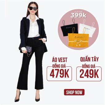 Áo Vest dáng dài 2 khuy đen VENUS SECRET