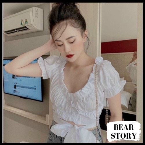 Áo voan croptop kiểu nữ buộc eo style dễ thương, sexy 🎀 ak0016 | bear.story