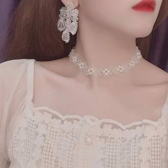 Choker hạt trai kết hạt pha lê 2 trong 1 kiêm băng đô