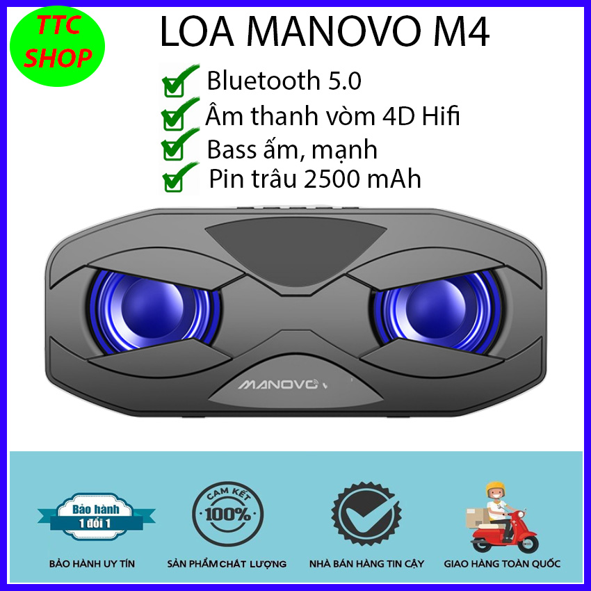 Loa Bluetooth 5.0 âm thanh hifi Manovo M4 - Pin trâu, bass trầm, ấm