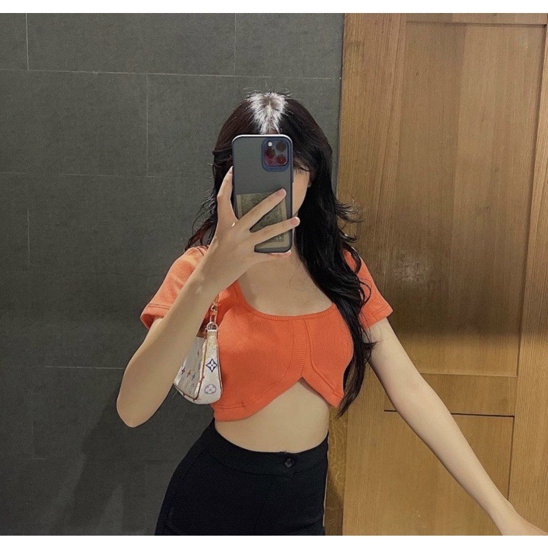 Áo croptop cổ U khoét eo sang chảnh thời trang nữ cá tính