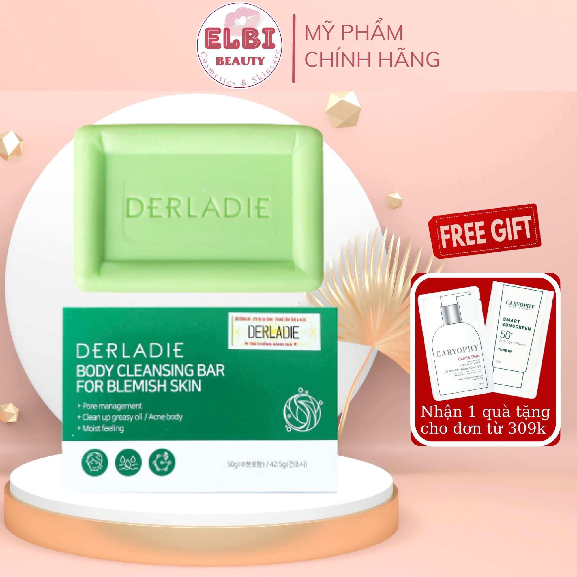 Xà Phòng Derladie Giảm Mụn Lưng Derladie Body Cleansing Bar Blemish Skin 50gr, Xà Bông Cục Derladie - Elbi Beauty