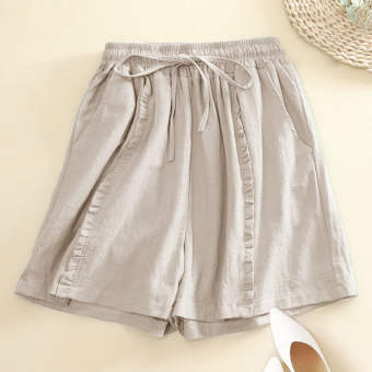 Quần đùi Nữ Bông Và Vải Lanh Màu Trơn Quần ống Rộng Quần âu