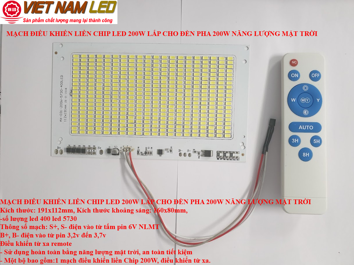 Mạch điều khiển liền chip led 200w và 60w lắp cho đèn pha 200w và 60w năng lượng mặt trời