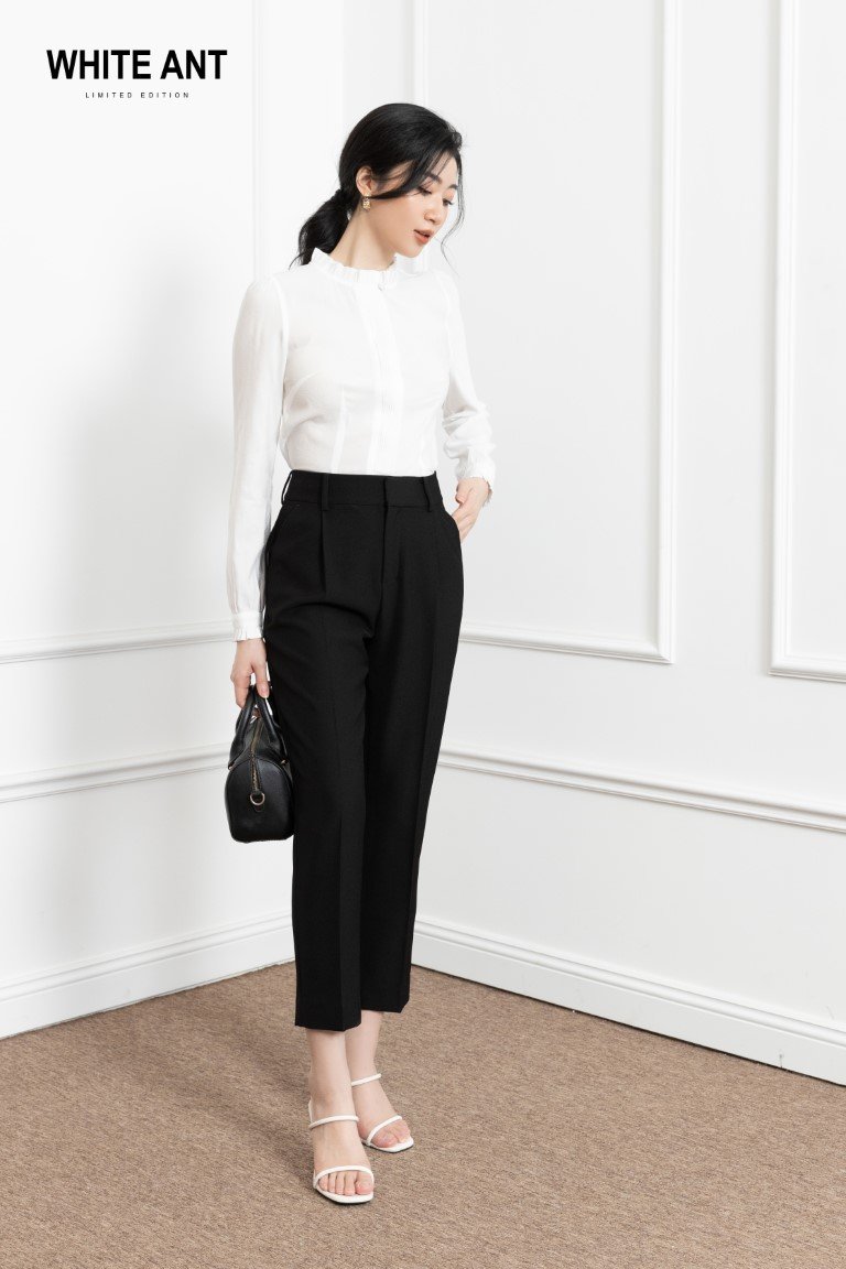 Quần baggy công sở nữ white ant thiết kế dáng dài cạp cao, chất liệu vải cao cấp 160604026