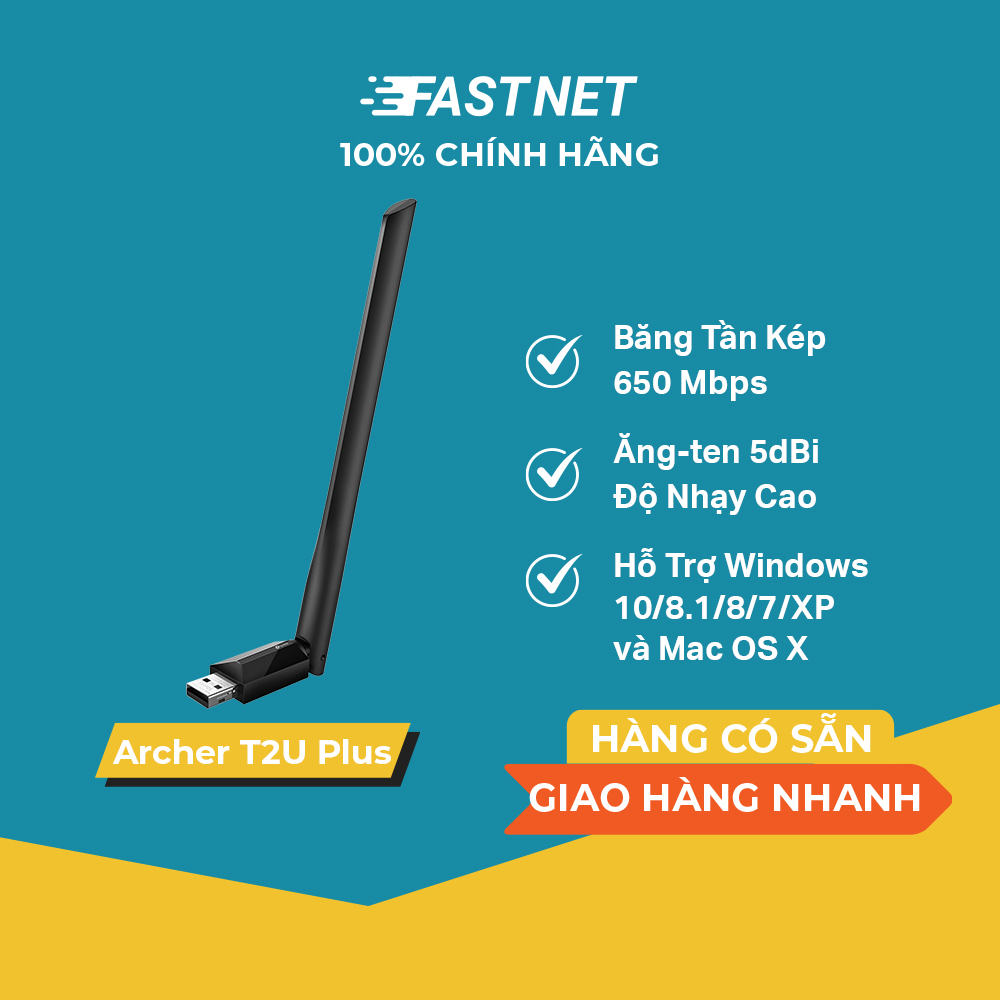 Bộ chuyển đổi usb wifi tp-link archer t2u plus chuẩn ac600 mbps
