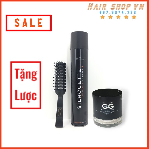 Combo gôm xịt tóc silhouette 400ml + sáp tạo kiểu tóc cg xin sò cực nam tính + lược chaoba