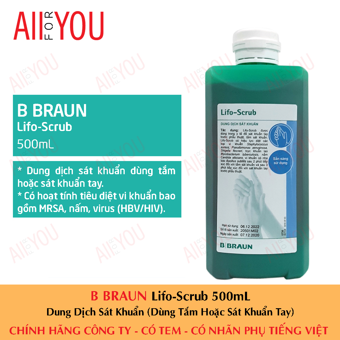B braun lifo scrub 500ml - dung dịch sát khuẩn.