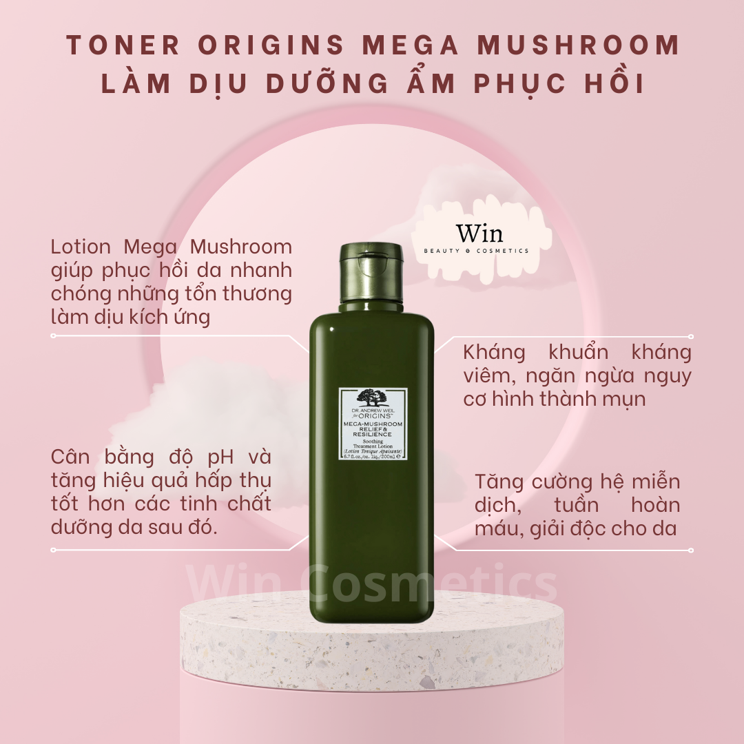 Toner nấm phục hồi origins mega mushroom skin relief soothing treatment lotion