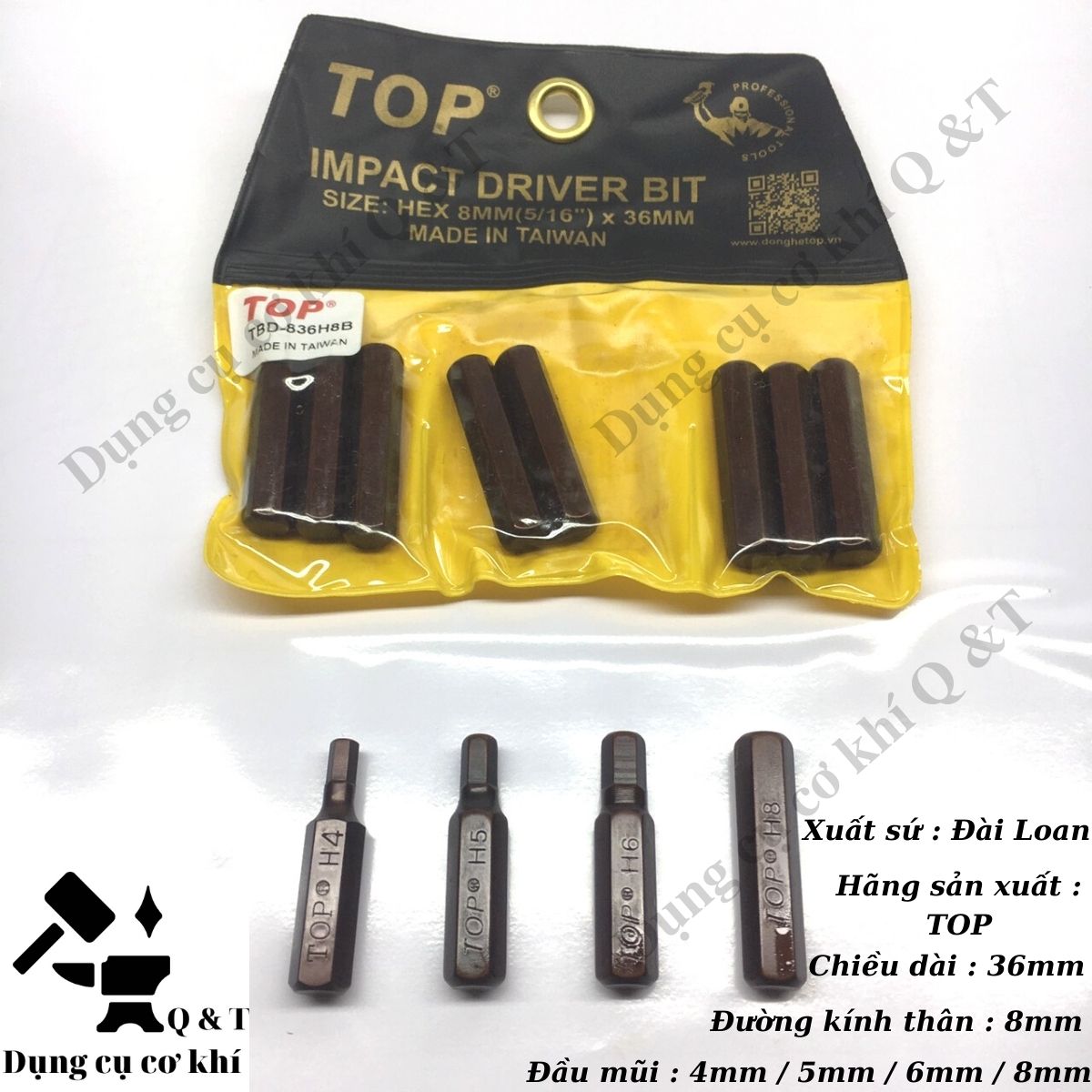 Mũi vít đóng lục giác , Mũi đóng lục giác 4mm tới 8mm nâu top chính hãng taiwan