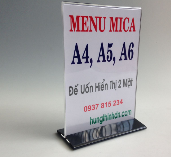 Menu mica a4 chữ t 2 mặt hiển thị / kệ mica để bàn 210 x 297 mm