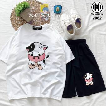 Set bộ quần áo nam nữ Unisex hoạt hình Bò Sữa, set bộ hoạt hình quần cartoon kèm áo thun nữ form rộng tay lỡ unisex, set đồ unisex, set hoạt hình nhiều mẫu