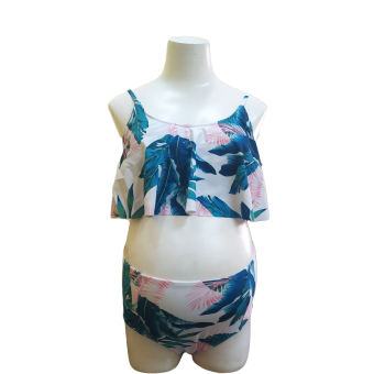 Đồ bơi bà bầu hai mảnh quần cạp cao họa tiết lá cọ