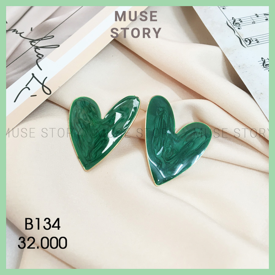 Khuyên tai, bông tai nữ trái tim đá xanh ngọc thạch- Muse Story