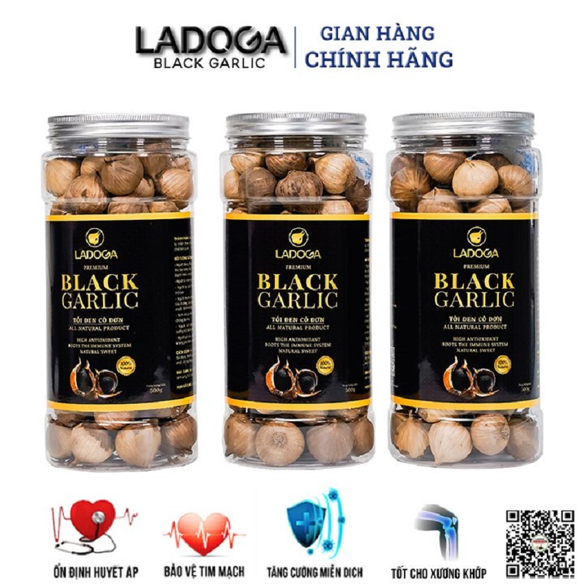 [Combo 3 hộp] Tỏi đen cô đơn LADOGA Premium hũ 500g hàng cao cấp lên men tự nhiên 90 ngày, công nghệ Nhật Bản.